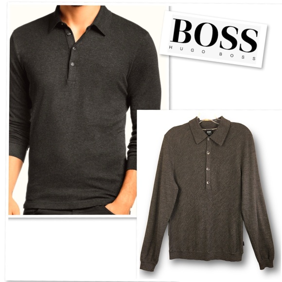 Hugo Boss Other - Hugo Boss Slim Fit Virgin Wool Bias Knit 1/3 Buttons Long Sleeve Polo Shirt Sz L